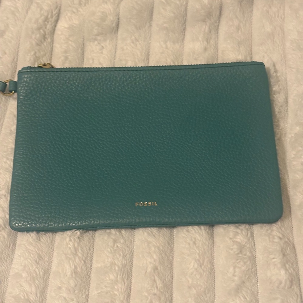 Fossil Teal Pebbled Leather Wristlet Clutch